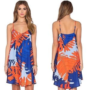 N/Nicholas Diamond Crepe V Neck Floral Dress in Palm Print